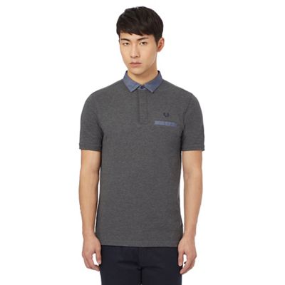 Fred Perry Grey polo shirt with woven collar